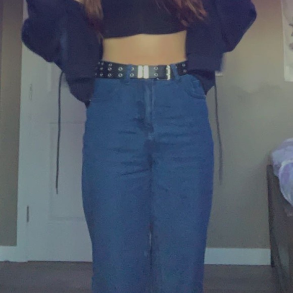 blue high waisted loose straight leg jeans - Picture 4 of 4